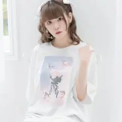 DearMyLove プリント柄 ビッグT ホワイト×天使バラ