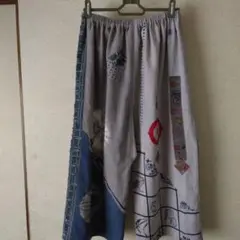 ハンドメイド　草木染め手ぬぐいリメイク（＋和柄・浴衣生地）絞り　お得な両前パンツ