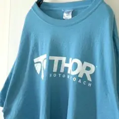 THOR モーター コーチ Tシャツ XL 水色 ライトブルー古着