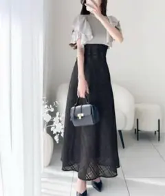 【mily bilet】 ダブルフリル袖チェックレースドッキングワンピース
