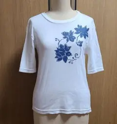 花柄プリント 半袖 Tシャツ ホワイト ネイビー