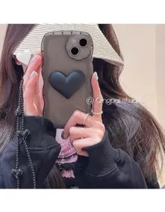 iPhone13pro　スマホケース　ハート　病み可愛い　ブラック　ハート　韓国