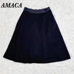 【美品】AMACA ウエストゴム ストレッチフレアスカート 40 L ブラック