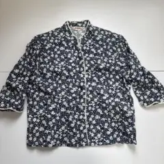 花柄五分袖シャツ ネイビー・ホワイト