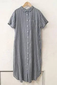 セール◆SUN VALLEY◆ストライプシャツワンピース　Dネイビー