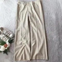 美品(L)ランタナ/カシミヤ/ワイドパンツ/毛/センタープレス/日本製/ベージュ