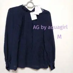 新品 AG by aquagirl ドビーストライプバックリボンブラウス　M
