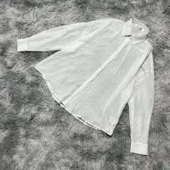 未使用級『神戸レタス』シアーシャツ　白　長袖　羽織　コットン　透け感(XL)