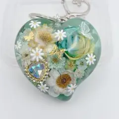 ぷっくりハート‪ෆ‪.*・゜グリーンアベンチュリン　オルゴナイト　キーホルダー