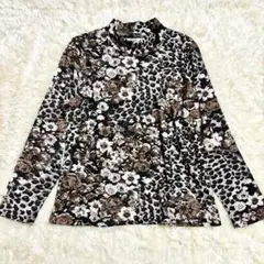 【一点物】 ヴィンテージ 白黒茶 花柄 レオパード ハイネック カットソー