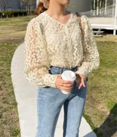 【試着のみ】【希望金額教えてください】花の刺繍レースカーディガン