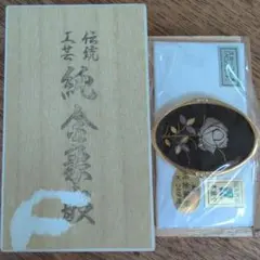 【未使用保管品】【純金象嵌】K24使用 伝統工芸スカーフ止めペンダント 木箱付き