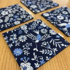 ハンドメイド　コースター　 北欧　フォークロア　ネイビー⑥ ４枚セット