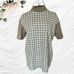 【コムサイズム】レディース ハイネック 半袖 カットソー カーキ 綿混 Ｌ 柄
