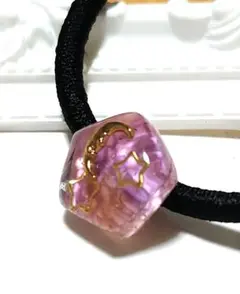 【匿名配達メール便】月と星のデザイン ヘアゴム ピンク　ハンドメイド