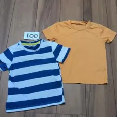 100cm 青白ストライプ＆オレンジTシャツ2枚セット