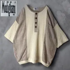 Modiglianiモジリアーニ リネン×綿 切り替え半袖ニット ヘンリーネック