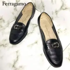 ✨美品✨ ✨Ferragamo✨ 厚底 ブラック ローファー 本革 スクウェア
