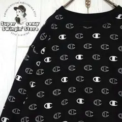 チャンピオン リバースウィーブ スウェット XL ブラック 総柄 裏起毛 古着