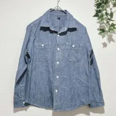 【ユニクロ】130cm キッズ シャンブレーワークシャツ　ブルー
