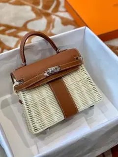 HERMES ウィッカー レザー ショルダーバッグ