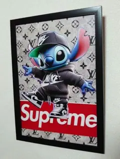 スティッチ Supreme NIKE ポスターフレーム付き壁掛パロディA4サイズ