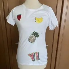 【ストラディバリウス】 スパンコール フルーツモチーフ ホワイトTシャツ