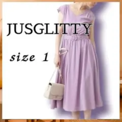 JUSGLITTY【1】トップス　ロング丈　ワンピース　紐ベルト付き　パープル
