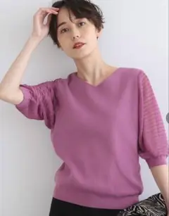 INDIVI シアースリーブVネックニット