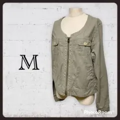 1910 ノーカラージャケット ジップアップ 薄手 綿麻混 ミリタリー M