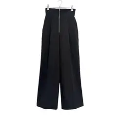 Louere ルエレ フロントジップハイウエストタックパンツ M ブラック