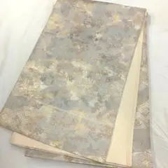 〔6241〕着物 袋帯 六通 生成×シルバー 412㎝