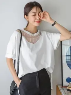 新品未使用　DAZY　ホワイト　Tシャツ　メッシュドロップショルダー　メッシュ