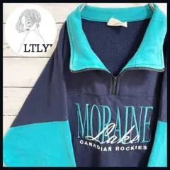 希少デザイン✨ 90s ヴィンテージ ハーフジップスウェット トレーナー 青