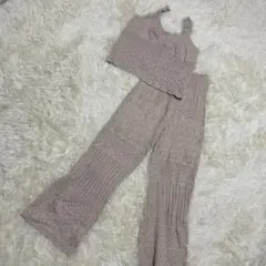 oen wayベージュ ニット セットアップ フレアパンツ ノースリーブ