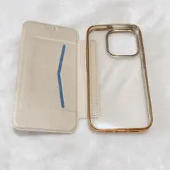 手帳型iPhoneケース　iPhone15 Pro ゴールド　クリア