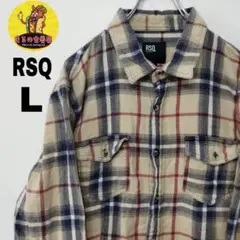 USA古着 RSQ　ネルシャツL　ベージュネイビー　チェック