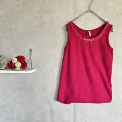 ELLE ピンク ノースリーブシャツ　タンクトップ　装飾付き　派手　ダンス