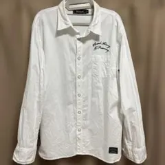 [美品] メンズ　ホワイト長袖シャツ刺繍入り　綿100% サイズLL