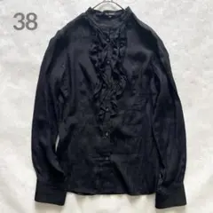 ドゥミルアンズ　フリル付き長袖シャツ 透け感　薄手　黒/ブラック　日本製　38