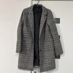美品　チェック柄ロングチェスターコート Mサイズコート　春コート　冬コート