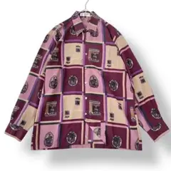 FANBOLO【46】 日本製　ビンテージ古着　総柄シャツ　メンズ　紫　ピンク