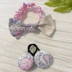 お買い得♡お揃い　シュシュ付リバティ　シングルリボン　くるみボタン 3個セット