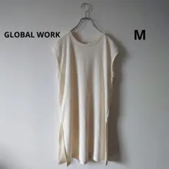GLOBAL WORK ノースリーブひざ丈ワンピース Mサイズ ワッフル