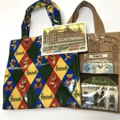 【Harrods】ハロッズ　トートバッグ　テディベア柄&ショウウインドウ柄