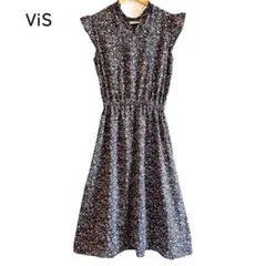 【連休セール】ViS ワンピース 黒 F 花柄 ノースリーブ ロング 夏服　旅行