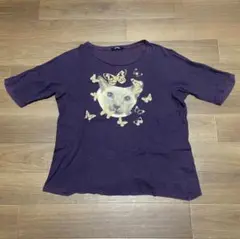 Undercoverism 猫と蝶のプリント Tシャツ パープル 半袖