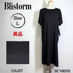 ★美品★ Blistorm 半袖 ひざ丈 ワンピース ブラック ホワイト L
