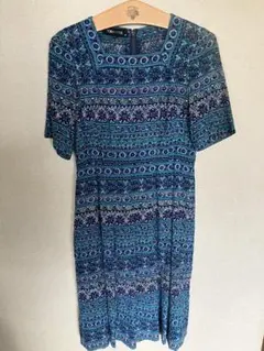 昭和レトロ　SOEN MODE 青系ひざ丈ワンピース