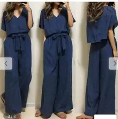 ネイビー セットアップ ワイドパンツ 新品